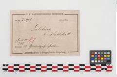 Etiketten zu Bronzeklapperblechanhänger (NHMW-PRAE-023948)
